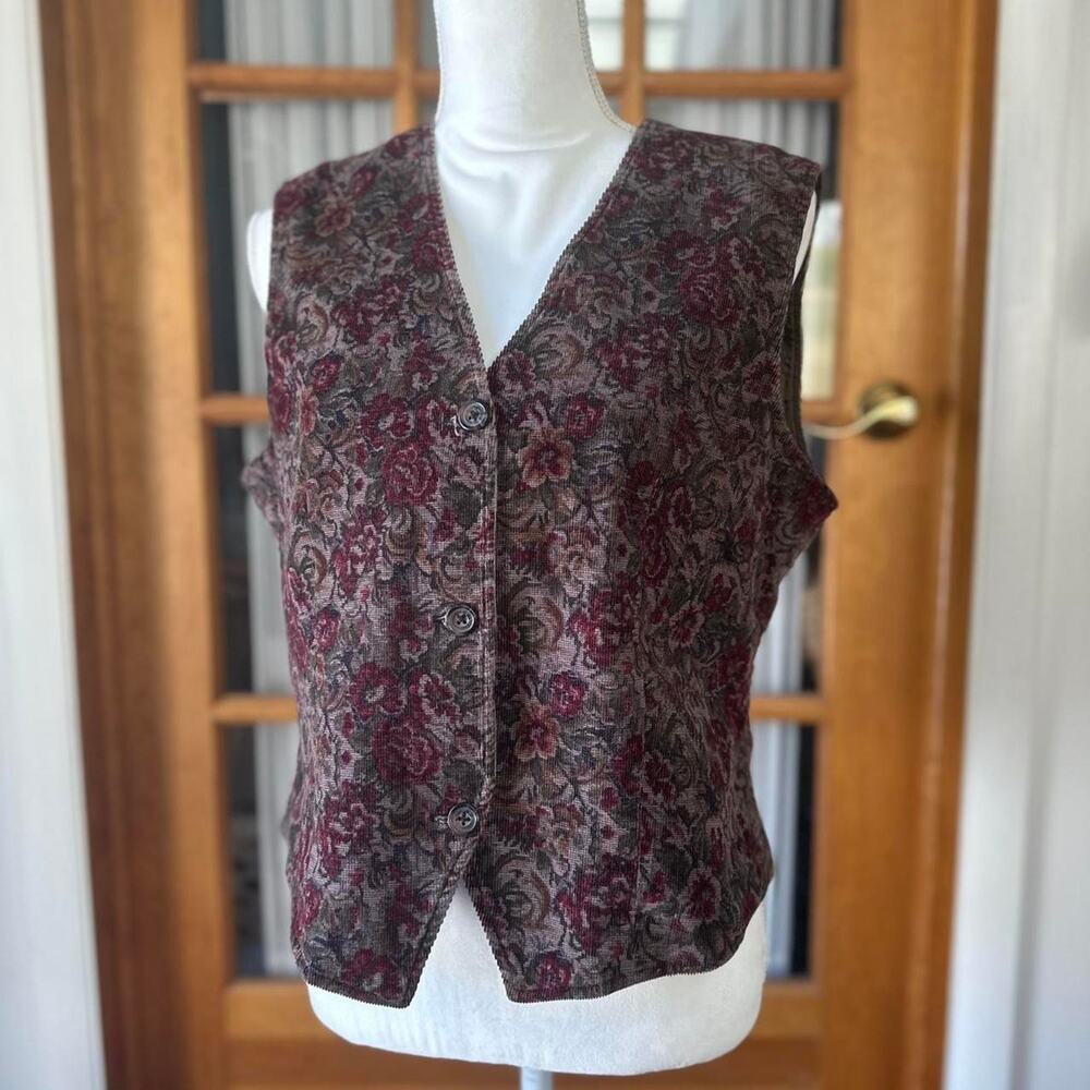 Vintage floral corduroy vest Size 12 Cottage core boho western